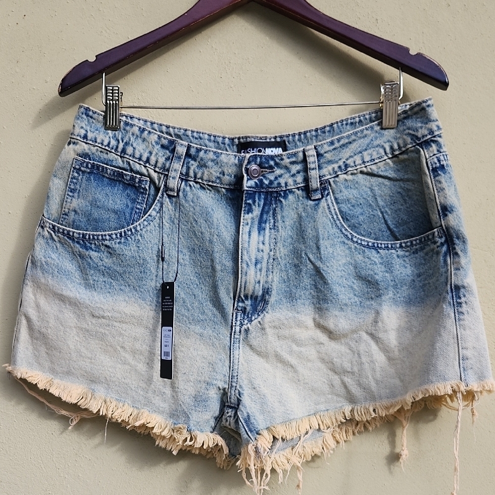 Fashion Nova Faded Blue Frayed Hem Jean Shorts
